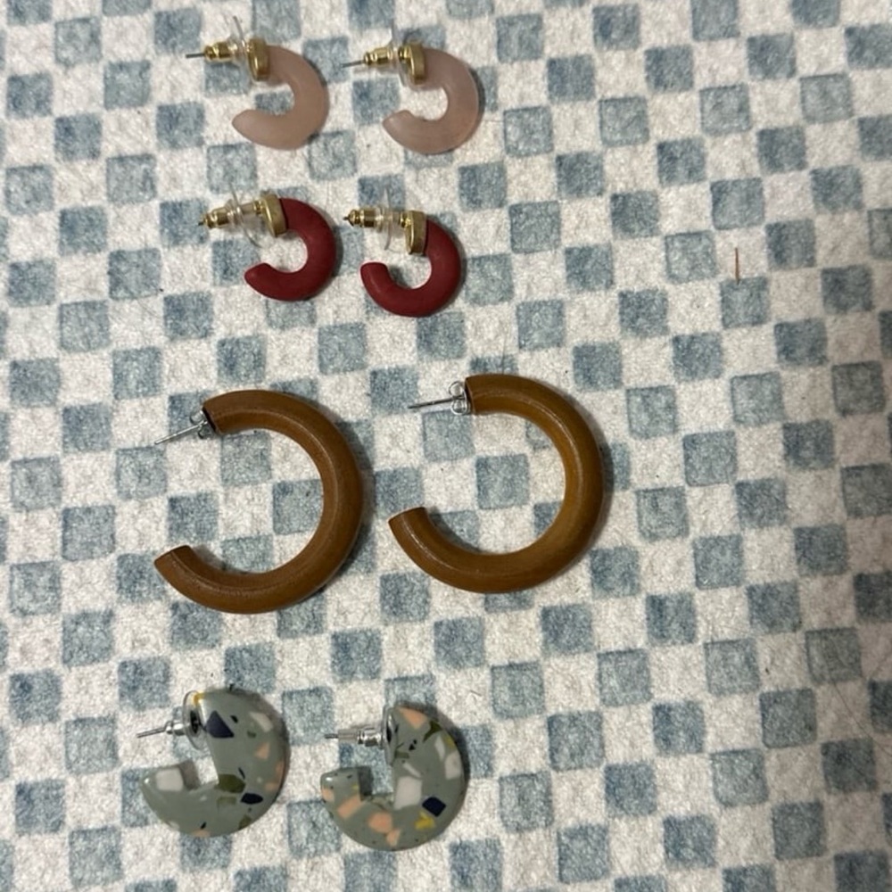 Mixed Hoop Earring Set - Brown, Red, Pink, Speckled Green
